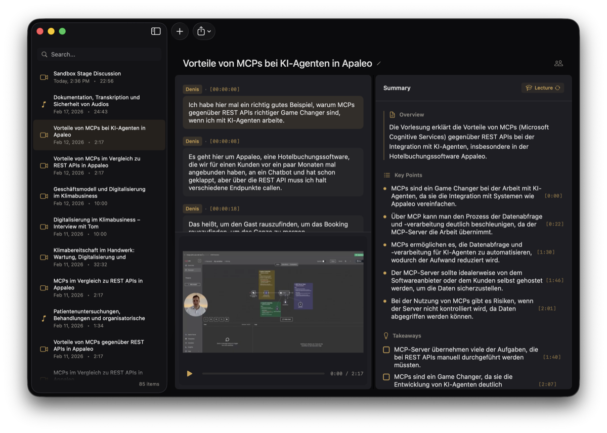 Murmur — Transkription und KI-Zusammenfassung