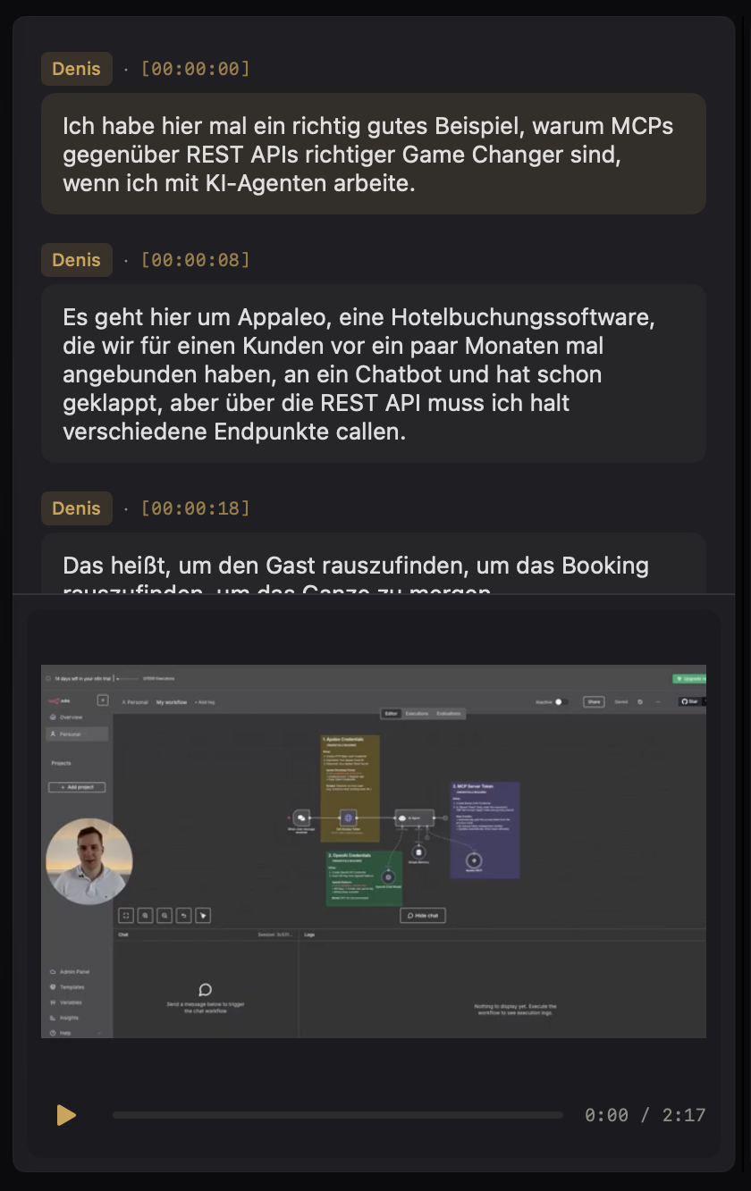 Murmur Transkript mit Sprechererkennung und Zeitstempeln